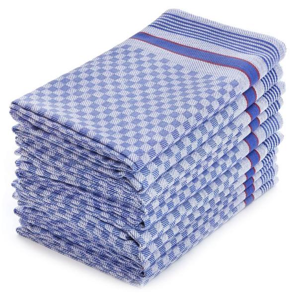 Premium 10er-Set Grubentücher, 100% Baumwolle, 45x90cm, blau-grau – Zwirn-Qualität, saugstarke Geschirrtücher, 210g/m²