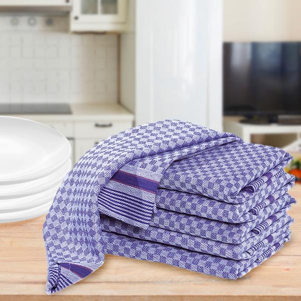 Premium 10er-Set Grubentücher, 100% Baumwolle, 45x90cm, blau-grau – Zwirn-Qualität, saugstarke Geschirrtücher, 210g/m²