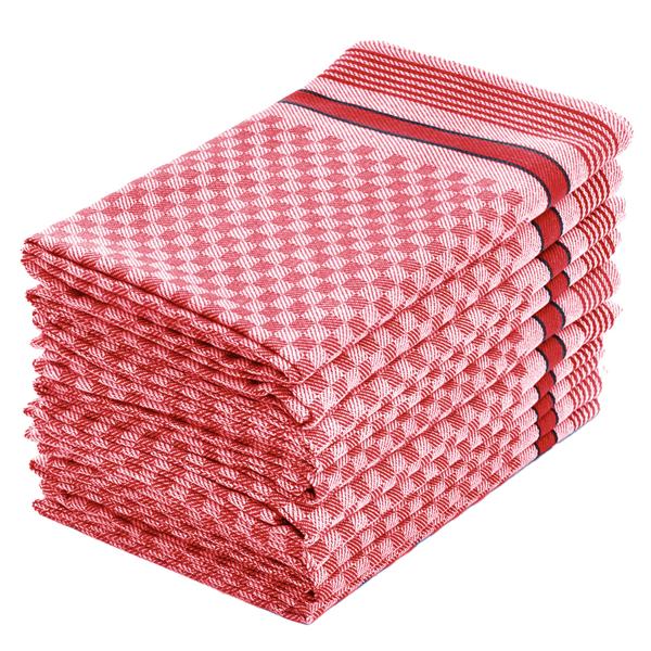 10er-Set Grubentücher - Rot-Grau Kariert - 45x90 cm, 100% Baumwolle Zwirn-Qualität, 105g/Tuch - Waschbar 95°C, Streifenfrei, Robust, OEKO-TEX