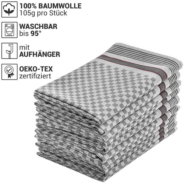 10er-Set Grubentücher Anthrazit Kariert - Zwirn-Qualität 100% Baumwolle - Extrem strapazierfähig, saugstark & langlebig 45x90cm - OEKO-TEX