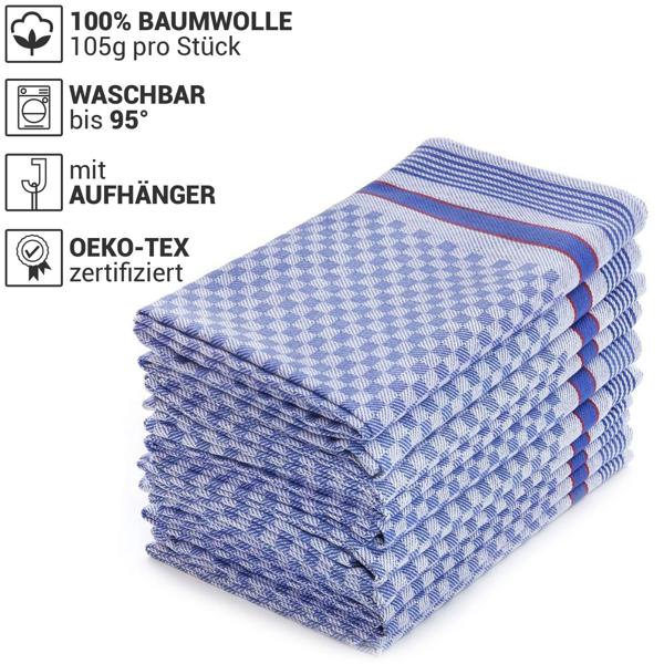 Premium 20er-Set Grubentücher, 100% Baumwolle, 45x90cm, blau-grau – Zwirn-Qualität, saugstarke Geschirrtücher, 210g/m²