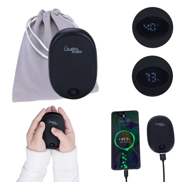 Zuverlässiger 2in1 USB Handwärmer mit Powerbank Funktion, 10.000 mAh, schwarz, warme Hände und gleichzeitig das Smartphone laden