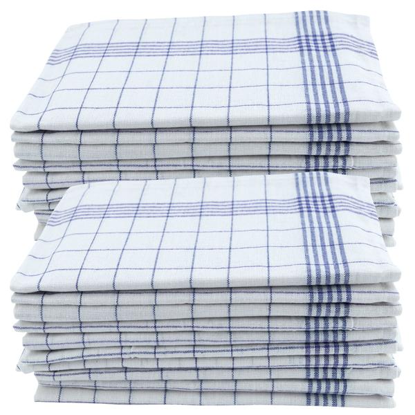 Hochwertige 20er Halb-Leinen-Geschirrtücher: 50% Leinen-50% Baumwolle, blau-weiss kariert, 70x50cm, 95°C waschbar, ÖKO-TEX – streifen- & flusenfrei