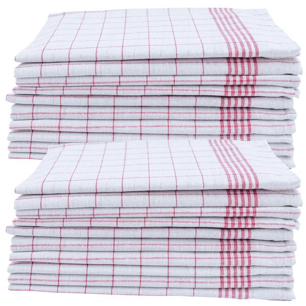 Langlebige 20er Halb-Leinen-Geschirrtücher: 50% Leinen-50% Baumwolle, rot-weiss, 70x50cm, 95°C waschbar, ÖKO-TEX – saugstark, streifen- & flusenfrei