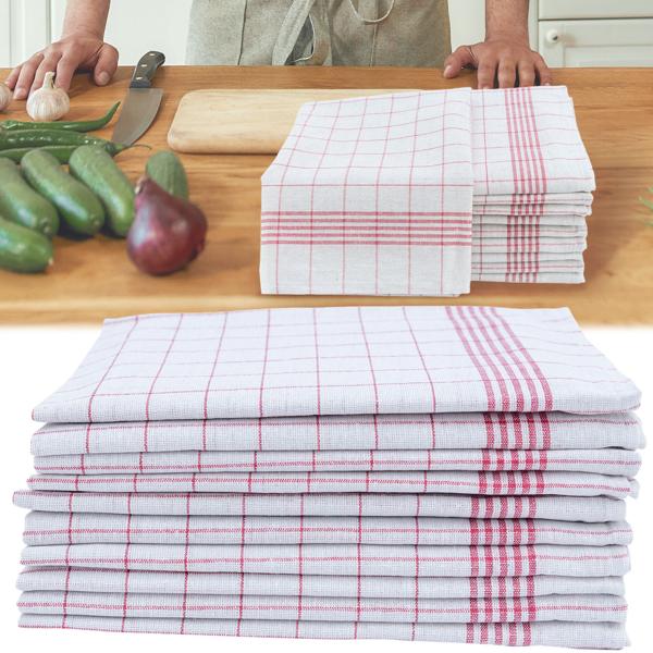 Langlebige 20er Halb-Leinen-Geschirrtücher: 50% Leinen-50% Baumwolle, rot-weiss, 70x50cm, 95°C waschbar, ÖKO-TEX – saugstark, streifen- & flusenfrei