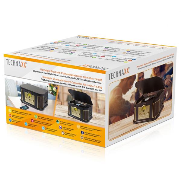 Nostalgie-Plattenspieler mit CD- & Kassettenspieler – Bluetooth 5.0, Digitalisierfunktion, FM-Radio, Saphirnadel & Stereo-Lautsprecher