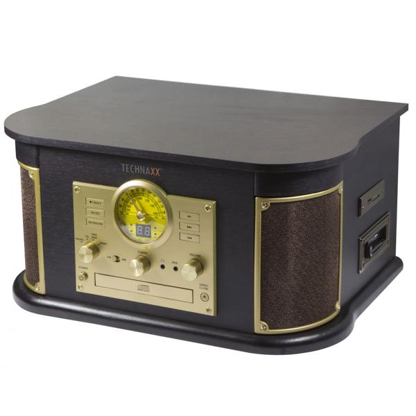 Nostalgie-Plattenspieler mit CD- & Kassettenspieler – Bluetooth 5.0, Digitalisierfunktion, FM-Radio, Saphirnadel & Stereo-Lautsprecher