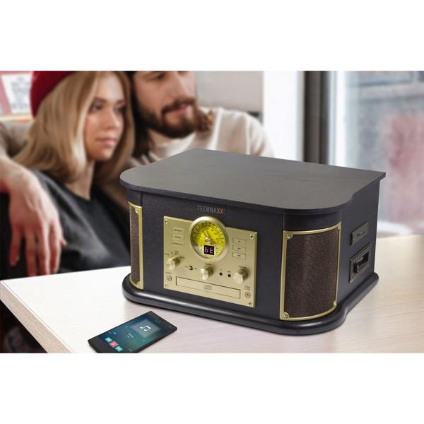 Nostalgie-Plattenspieler mit CD- & Kassettenspieler – Bluetooth 5.0, Digitalisierfunktion, FM-Radio, Saphirnadel & Stereo-Lautsprecher