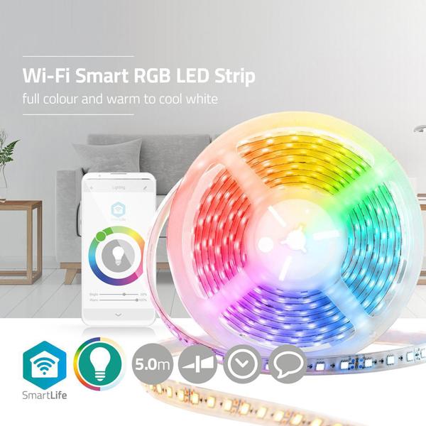 Smart LED Lichtband 5 m mit App-Steuerung, warmweiss/kaltweiss/RGB, dimmbar, flexibles & selbstklebendes Design, ideal für stilvolle Beleuchtung