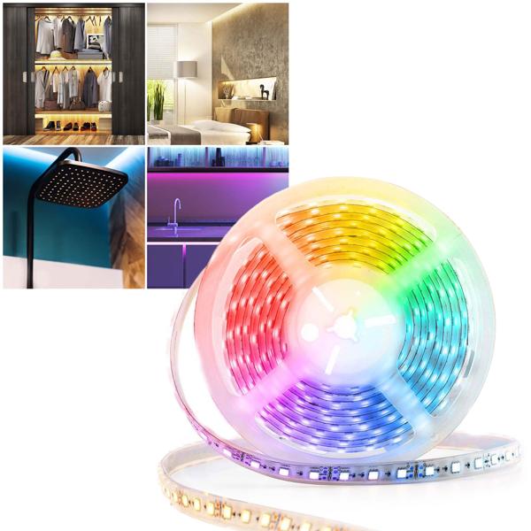 Smart LED Lichtband 5 m mit App-Steuerung, warmweiss/kaltweiss/RGB, dimmbar, flexibles & selbstklebendes Design, ideal für stilvolle Beleuchtung