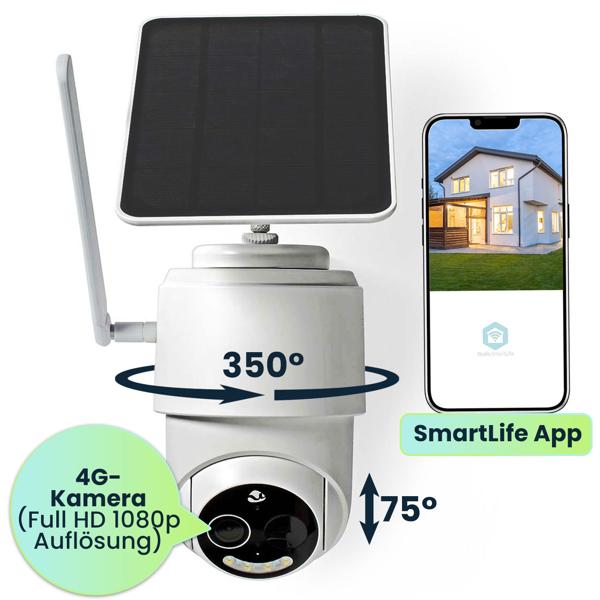4G Solar Überwachungskamera mit Schwenkfunktion – Kabellose Outdoor-Kamera FullHD, Nachtsicht in Farbe, Bewegungsmelder & Alarm, IP65