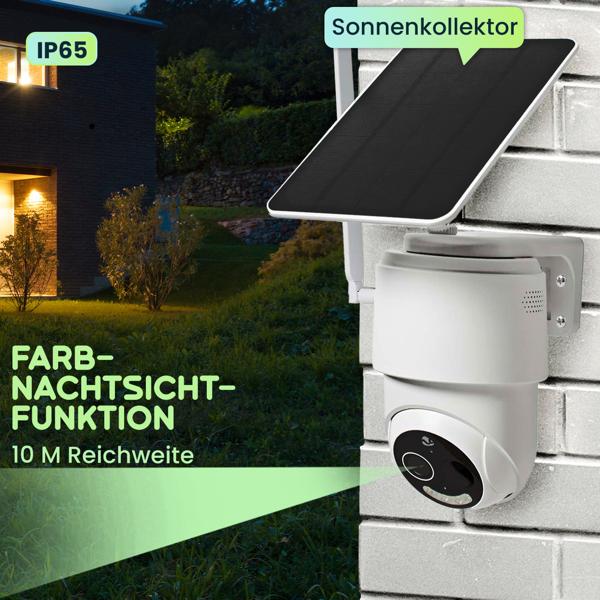 4G Solar Überwachungskamera mit Schwenkfunktion – Kabellose Outdoor-Kamera FullHD, Nachtsicht in Farbe, Bewegungsmelder & Alarm, IP65