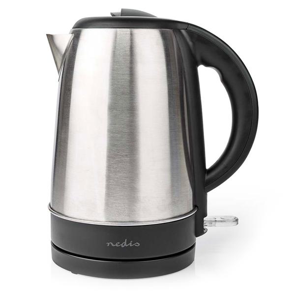 Edelstahl-Wasserkocher - 1,7 Liter Volumen, 2200W Leistung - 360° Drehsockel - Automatische Abschaltung, verdecktes Heizelement, Schwarz/Metall