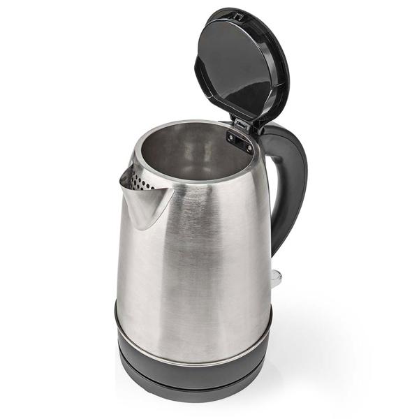 Edelstahl-Wasserkocher - 1,7 Liter Volumen, 2200W Leistung - 360° Drehsockel - Automatische Abschaltung, verdecktes Heizelement, Schwarz/Metall