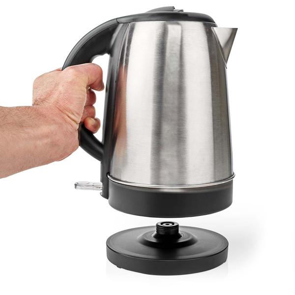 Edelstahl-Wasserkocher - 1,7 Liter Volumen, 2200W Leistung - 360° Drehsockel - Automatische Abschaltung, verdecktes Heizelement, Schwarz/Metall