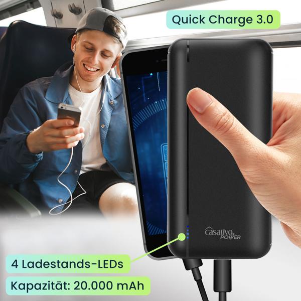 Powerbank mit 3 USB Ports, 20.000 mAh, USB-C & 2 USB-A Ports, Quick Charge 3.0, für iPhone 16, 15, 14, 13, 12, Pro/Max Samsung, iPad, Huawei
