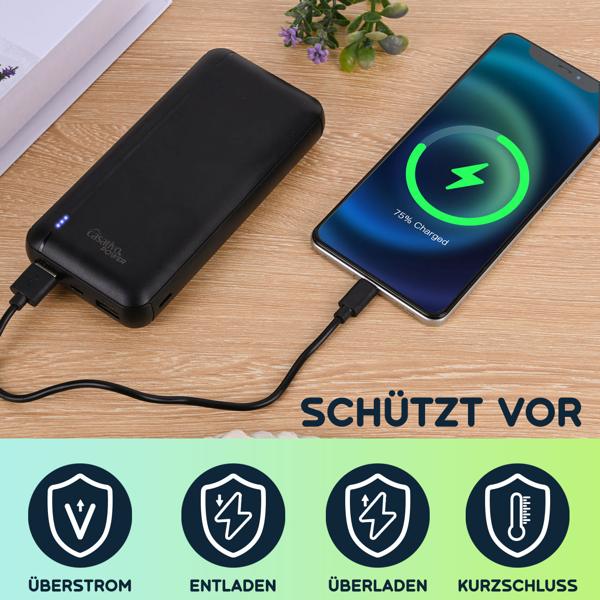 Powerbank mit 3 USB Ports, 20.000 mAh, USB-C & 2 USB-A Ports, Quick Charge 3.0, für iPhone 16, 15, 14, 13, 12, Pro/Max Samsung, iPad, Huawei