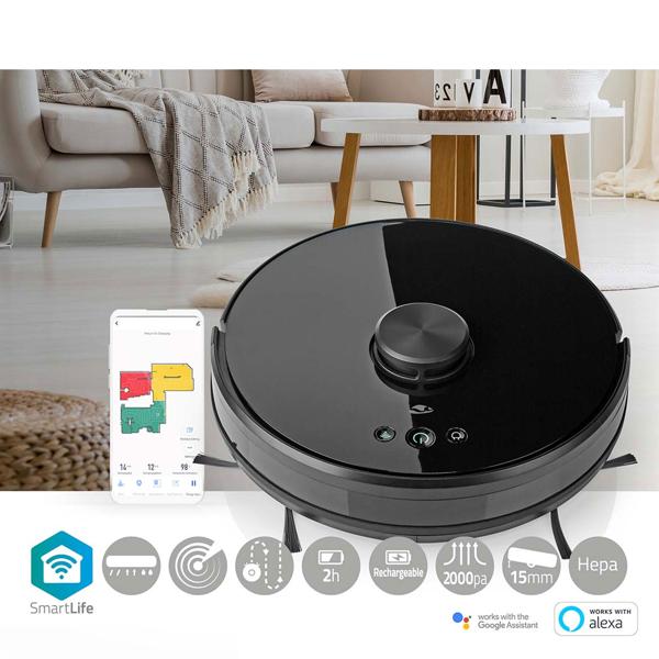 SmartLife Saugroboter mit Wischfunktion, schwarz, präzise Lasernavigation, App-Steuerung, leistungsstark, leise, ideal für Hartböden & Teppiche