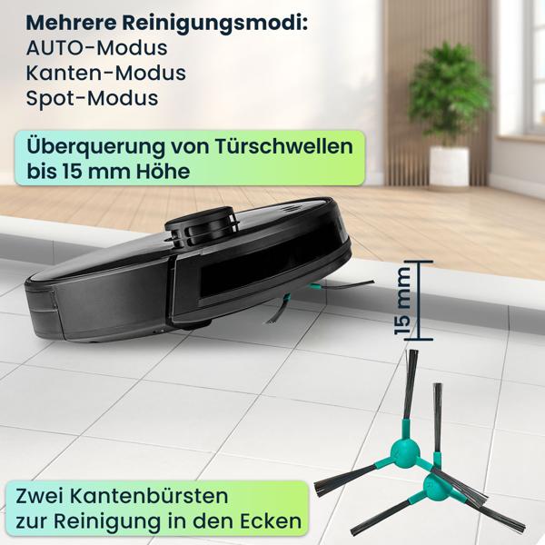SmartLife Saugroboter mit Wischfunktion, schwarz, präzise Lasernavigation, App-Steuerung, leistungsstark, leise, ideal für Hartböden & Teppiche