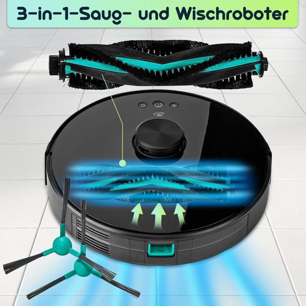 SmartLife Saugroboter mit Wischfunktion, schwarz, präzise Lasernavigation, App-Steuerung, leistungsstark, leise, ideal für Hartböden & Teppiche