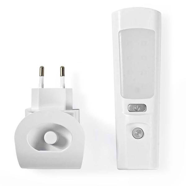 Praktisches 3-in-1 LED-Nachtlicht: Bewegungsmelder, Orientierungslicht & Taschenlampe, tragbar mit Akku, Ladung über die Steckdose, weiss