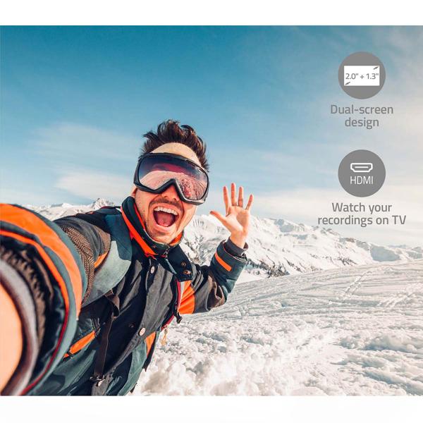4K Dual-Screen Action Cam: Ultra HD, 30fps, 16MP, Wi-Fi, 30m wasserdicht & App-Steuerung. Gestochen scharfe Aufnahmen für jedes Abenteuer