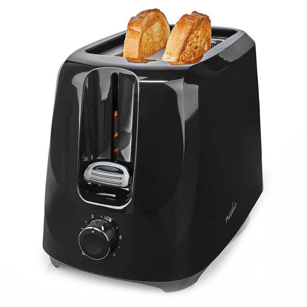 Kompakter Toaster, 2-Scheiben-Toaster mit 6 Röststufen, starke 700 W,  schwarz, praktische Krümelschublade, Kabelaufbewahrung