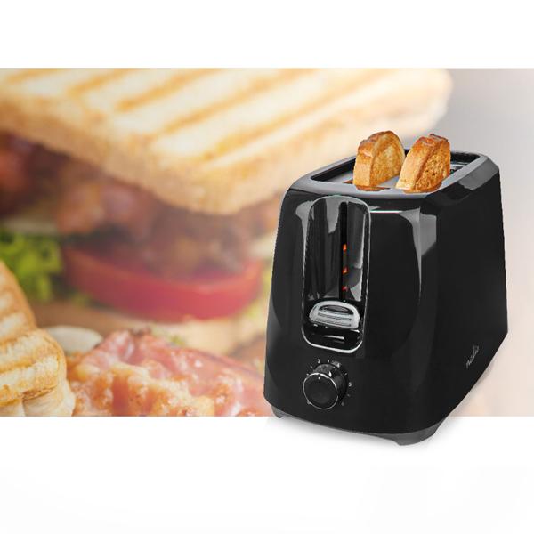 Kompakter Toaster, 2-Scheiben-Toaster mit 6 Röststufen, starke 700 W,  schwarz, praktische Krümelschublade, Kabelaufbewahrung