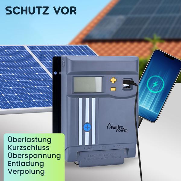 MPPT Solar-Laderegler 30A für 12V & 24V Batterien – Solarladegerät mit LCD-Display, 2 USB-Ports & umfassendem Überspannungsschutz