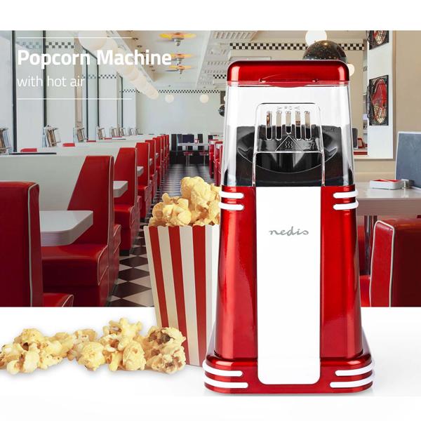 Nostalgie Popcorn Maker, rot-weiss, Heissluft – 15x29x17cm, Retro Design, für schnelles, fettarmes Popcorn zu Hause