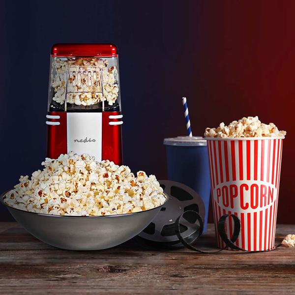 Nostalgie Popcorn Maker, rot-weiss, Heissluft – 15x29x17cm, Retro Design, für schnelles, fettarmes Popcorn zu Hause