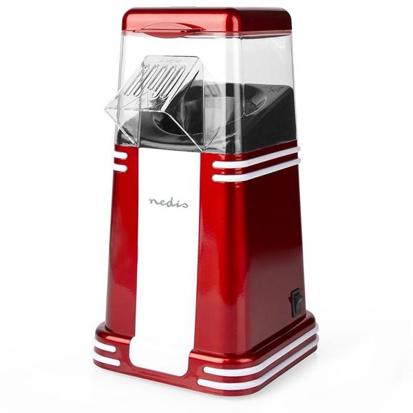 Nostalgie Popcorn Maker, rot-weiss, Heissluft – 15x29x17cm, Retro Design, für schnelles, fettarmes Popcorn zu Hause
