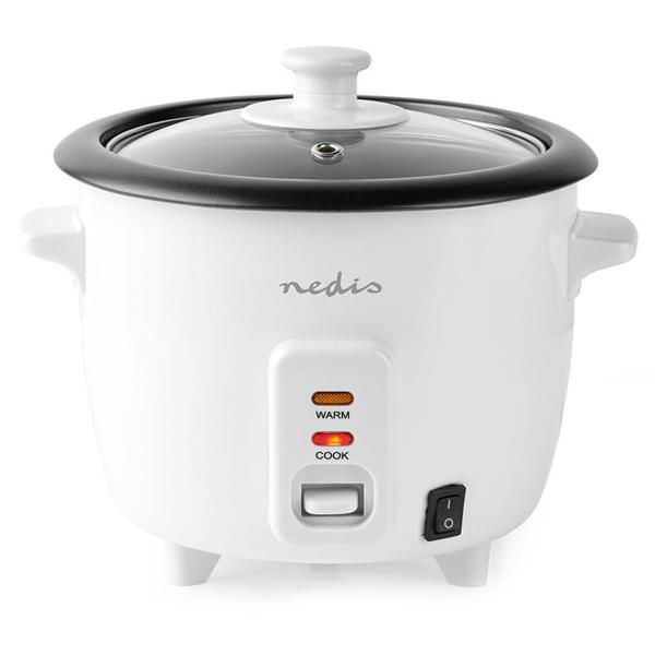 Automatischer Reiskocher 0,6 l mit Dampfgarer-Einsatz, 300 W, antihaftbeschichtet, gleichmässige Hitzeverteilung, hochwertiges Metallgehäuse, weiss