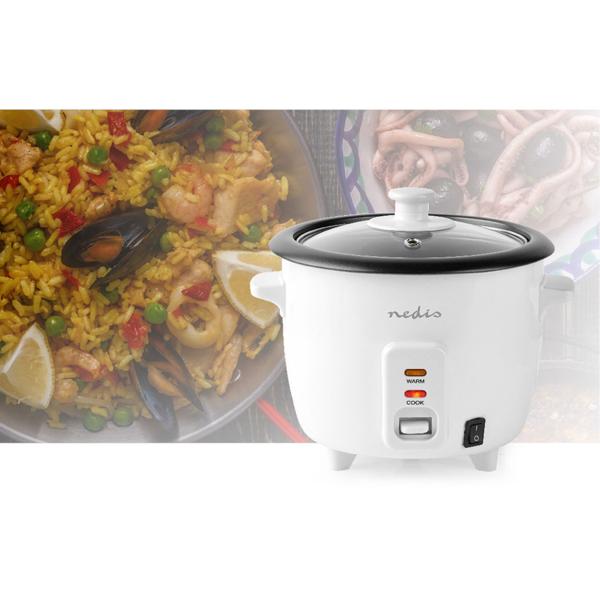 Automatischer Reiskocher 0,6 l mit Dampfgarer-Einsatz, 300 W, antihaftbeschichtet, gleichmässige Hitzeverteilung, hochwertiges Metallgehäuse, weiss