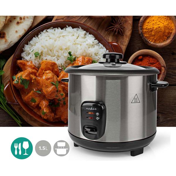 Edelstahl Reiskocher mit 1,5 l Fassungsvermögen, 500 W Leistung, Antihaft-Beschichtung & Abschaltautomatik – perfekt für lockeren Reis