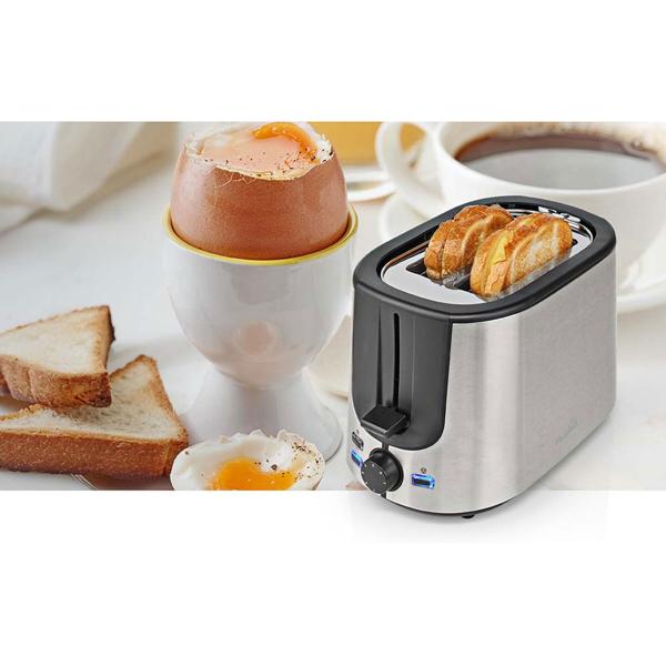 Moderner Edelstahl-Toaster für 2 Scheiben, 7 Röststufen, Brötchenaufsatz & Defroster, 1000W – Vielseitiger Toaster für köstlichen Toast und Gebäck