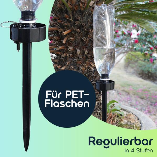 Bewässerungssystem für PET-Flaschen (6er-Set): Regulierbar - Pflanzenbewässerung für Urlaub, Balkon, Zimmer - Einfach genial