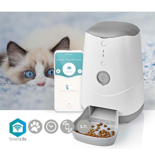 SmartLife Wi-Fi Futterspender: weiss-grau, 3,7L Auto-Futterautomat, App-Steuerung (iOS/Android) - Zuverlässige, smarte Fütterung für Haustiere