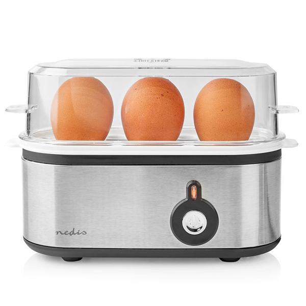 Präziser Edelstahl Eierkocher für 3 Eier (210W, silber) – Härtegrad-Einstellung, Messbecher – Perfekte Eier (weich, mittel, hart) auf Knopfdruck