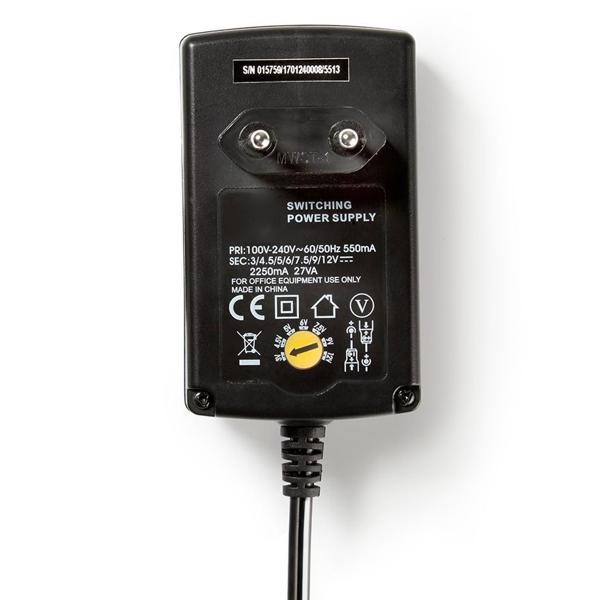 Universal-Netzteil - 6 Wechselstecker, 3-12 V DC, 2250 mA, 27 W - Ideal für Kleingeräte & Dauerbetrieb - 180 cm Kabel, 100-240 V AC