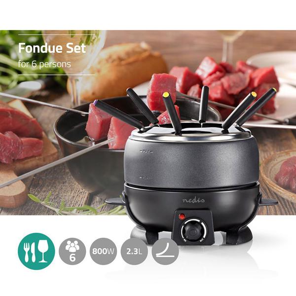 Fondue-Set für 6 Personen – Elektrisch, 2,3 l, 800W, perfekt für Käse-, Fleisch- & Schokofondue, inkl. Fondue-Gabeln, Antihaft, stilvolles Design