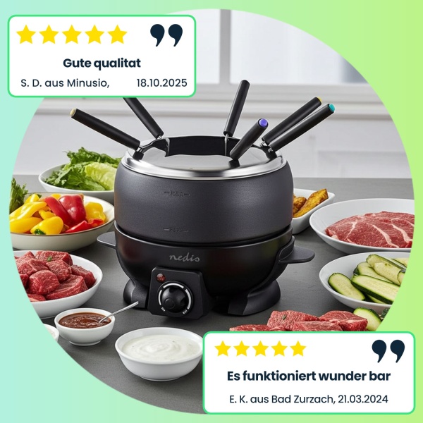 Fondue-Set für 6 Personen – Elektrisch, 2,3 l, 800W, perfekt für Käse-, Fleisch- & Schokofondue, inkl. Fondue-Gabeln, Antihaft, stilvolles Design