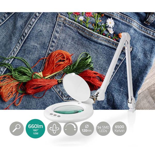 Leuchtstarke LED-Lupenleuchte, 1,75x Vergrösserung, Glaslinse, 10W, 660lm, weiss, dimmbar – Für Basteln, Modellbau & Reparaturen