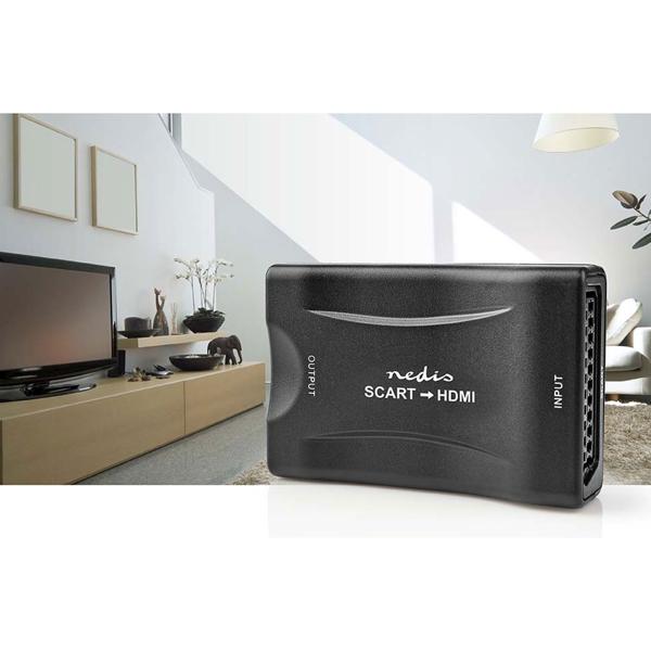 SCART auf HDMI Konverter - Verbindet alte Konsolen/Videorekorder an neue TVs - 720p/1080p Auflösung wählbar - USB Betrieb - Plug & Play - Schwarz