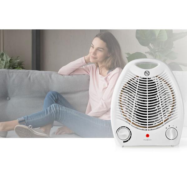 Heizlüfter portabel weiss - 2 Heizstufen (1000/2000W) & Ventilatorfunktion - Thermostatgeregelt - Überhitzungsschutz - Räume bis 20 m²