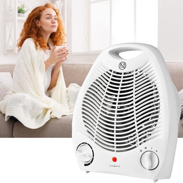 Heizlüfter portabel weiss - 2 Heizstufen (1000/2000W) & Ventilatorfunktion - Thermostatgeregelt - Überhitzungsschutz - Räume bis 20 m²