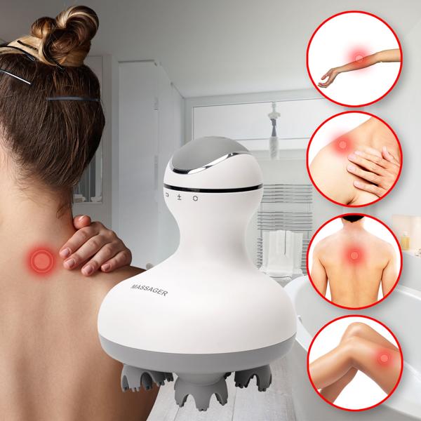 Professionelles Kopf- und Körper-Massagegerät, 4 Massageköpfe, mobil mit Akkubetrieb, abwaschbar, auch mit Massageöl verwendbar