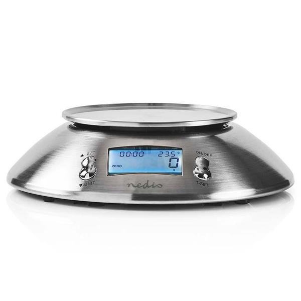 Digitale Küchenwaage mit Rührschüssel - bis 5kg präzise abwiegen - Edelstahl-Oberfläche, Tara-Funktion, Timer & Thermometer - für Kochen & Backen