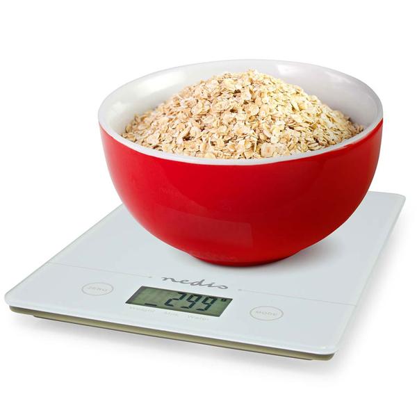 Moderne Digitalwaage, Touchscreen, Hartglas, edles weiss, bis 5kg,  gramm-genau: Elegante Küchenwaage für einfache Bedienung