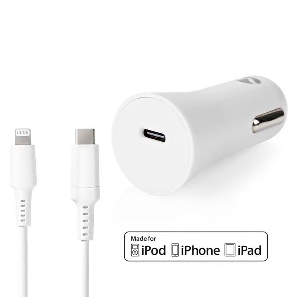 KFZ-Ladegerät USB-C inkl. Kabel 1 m USB C auf Lightning, weiss, für iPhone 5, 6, 7, 8, 9, X, XS, 11, 12, 13, 14, PRO / PRO MAX
